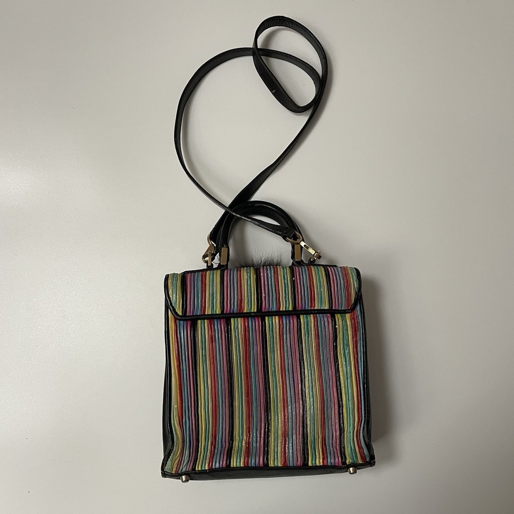 Les Petits Joueurs Rainbow Stripe Mini Crossbody Bag Grunge Distressed‎ B25 - Picture 2 of 16